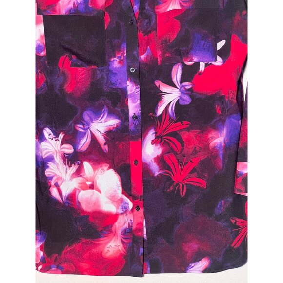 Calvin Klein Women 2X Tunic Blouse Pockets Roll Tab Sleeve Button Up Sheer Plus - Picture 5 of 13